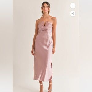 MARBLE Strapless Blush Satin Dress